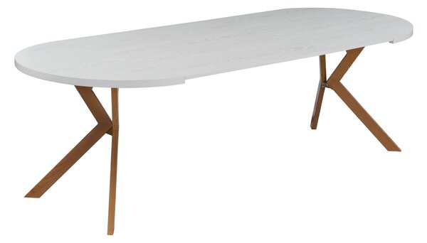 KONDELA Jedálenský rozkladací stôl, biela/dub, 100-250x75,5 cm, LUKOS