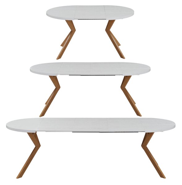 KONDELA Jedálenský rozkladací stôl, biela/dub, 100-250x75,5 cm, LUKOS