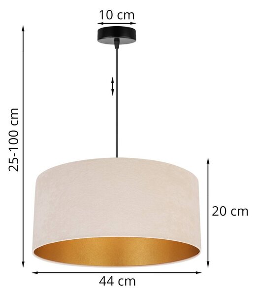 Závesné svietidlo Mediolan, 1x svetlobéžové/zlaté textilné tienidlo, (výber z 2 farieb konštrukcie), (fi 44cm)