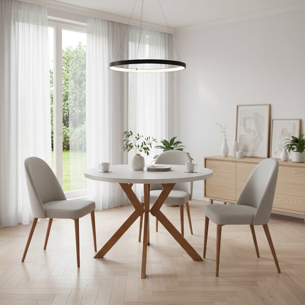 KONDELA Jedálenský rozkladací stôl, biela/dub, 100-250x75,5 cm, LUKOS