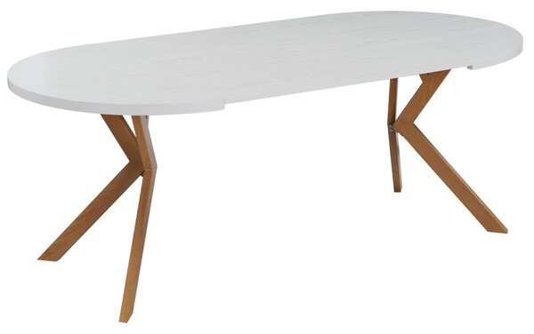 KONDELA Jedálenský rozkladací stôl, biela/dub, 100-250x75,5 cm, LUKOS