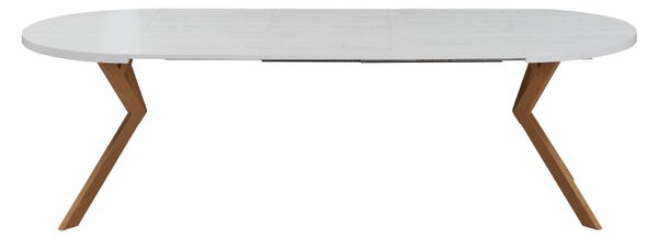 KONDELA Jedálenský rozkladací stôl, biela/dub, 100-250x75,5 cm, LUKOS
