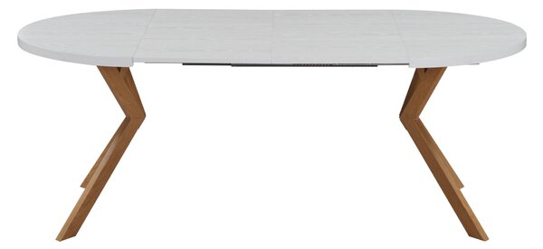 KONDELA Jedálenský rozkladací stôl, biela/dub, 100-250x75,5 cm, LUKOS