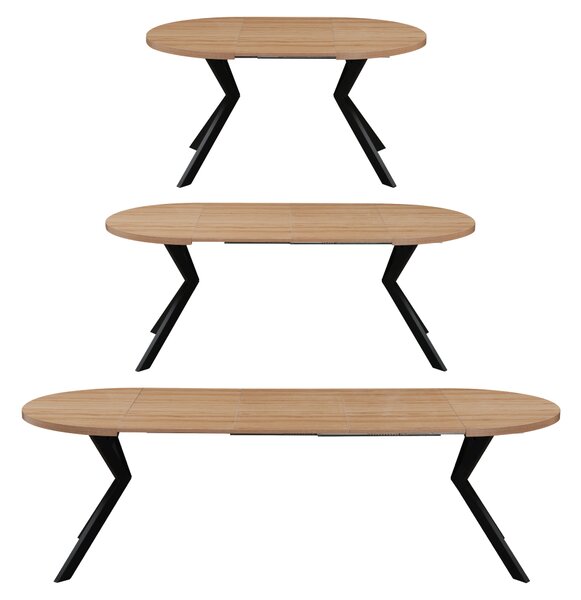 KONDELA Jedálenský rozkladací stôl, dub svetlý/čierna, 100-250x75,5 cm, LUKOS