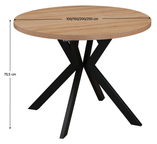 KONDELA Jedálenský rozkladací stôl, dub svetlý/čierna, 100-250x75,5 cm, LUKOS