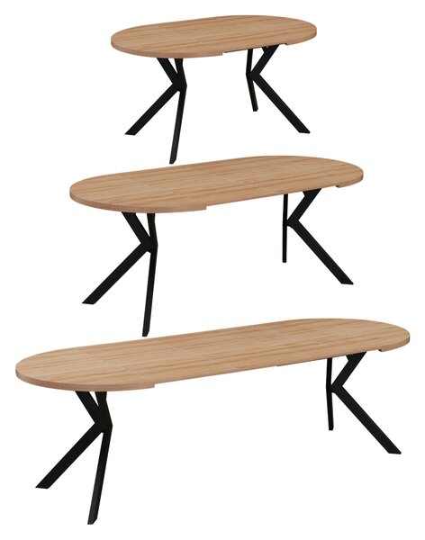 KONDELA Jedálenský rozkladací stôl, dub svetlý/čierna, 100-250x75,5 cm, LUKOS