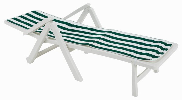KONDELA Záhradné ležadlo s podložkou, skladacie, biela/vzor pásik, SMERDO 2