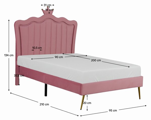 KONDELA Posteľ s roštom, 90x200, ružová Velvet látka, RANIA