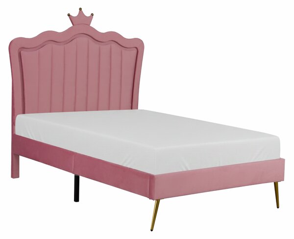 KONDELA Posteľ s roštom, 90x200, ružová Velvet látka, RANIA