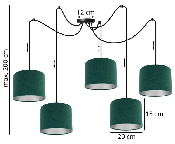 Závesné svietidlo Mediolan Spider, 5x textilné tienidlo (výber z 10 farieb), (výber z 2 farieb konštrukcie), ch