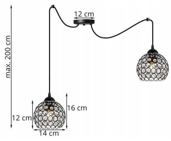 Závesné svietidlo Crystal Spider, 2x čierne krištáľové tienidlo