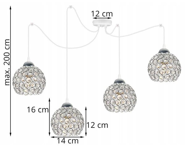 Závesné svietidlo Crystal Spider, 4x strieborné krištáľové tienidlo, (chrómové uchytenie), w