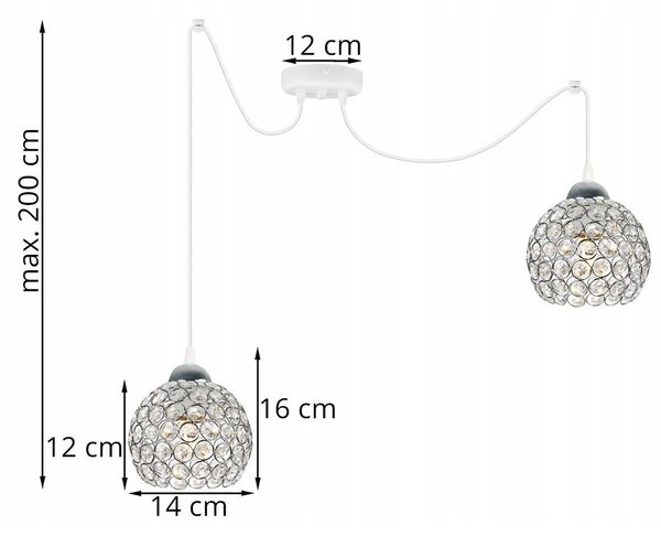 Závesné svietidlo Crystal Spider, 2x strieborné krištáľové tienidlo, (chrómové uchytenie), w