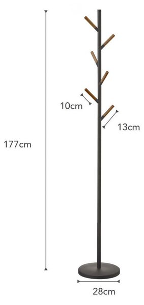 Čierny stojací vešiak s detailmi z bukového dreva YAMAZAKI Plain Pole Hanger