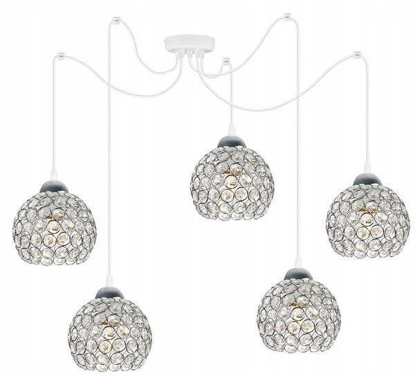 Závesné svietidlo Crystal Spider, 5x strieborné krištáľové tienidlo, (chrómové uchytenie), w