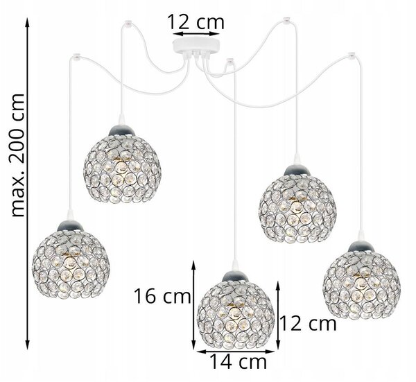 Závesné svietidlo Crystal Spider, 5x strieborné krištáľové tienidlo, (chrómové uchytenie), w