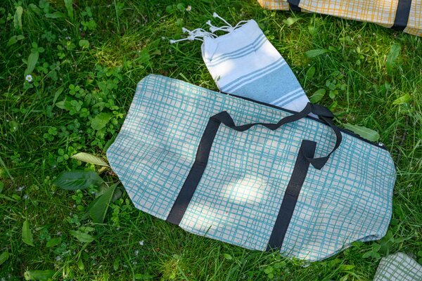 Štýlový set plážovej tašky + osušky HAMAM 75x150 cm, tyrkysový