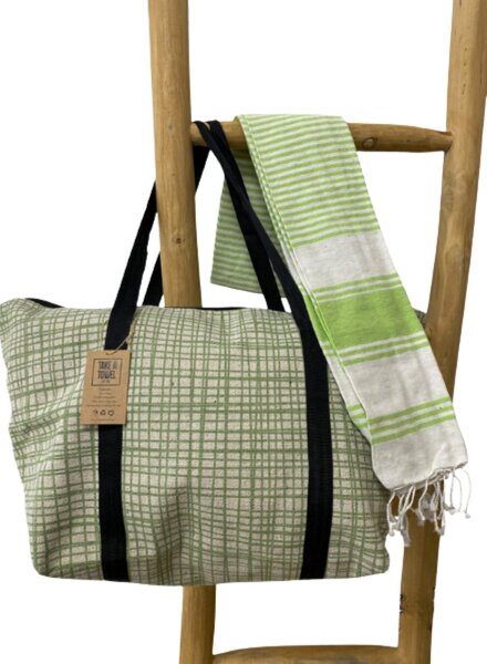 Štýlový set plážovej tašky + osušky HAMAM 75x150 cm, zelený