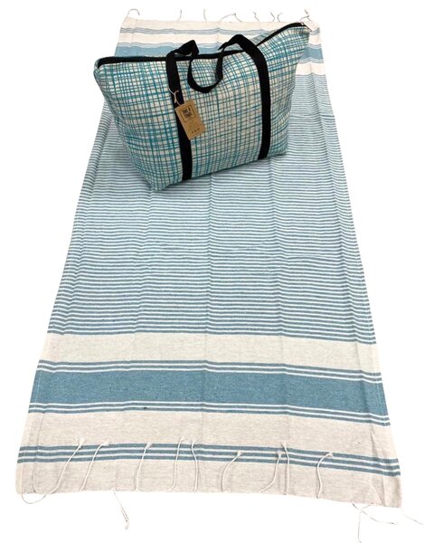 Štýlový set plážovej tašky + osušky HAMAM 75x150 cm, tyrkysový
