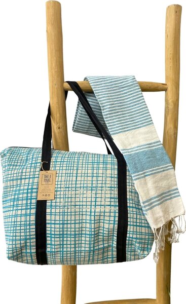 Štýlový set plážovej tašky + osušky HAMAM 75x150 cm, tyrkysový