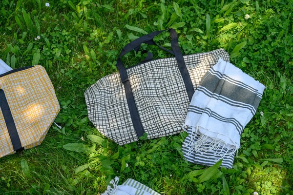 Štýlový set plážovej tašky + osušky HAMAM 75x150 cm, okrovo žltý