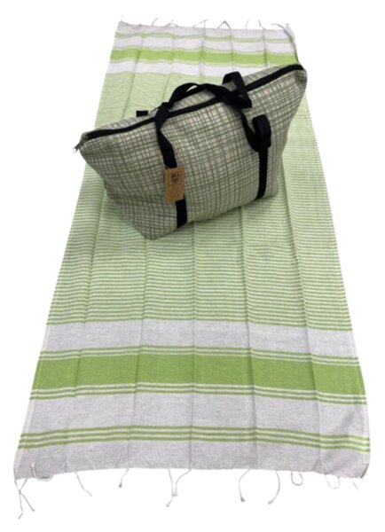 Štýlový set plážovej tašky + osušky HAMAM 75x150 cm, zelený
