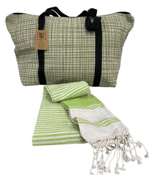 Štýlový set plážovej tašky + osušky HAMAM 75x150 cm, zelený
