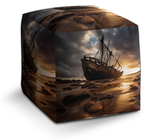 Sablio Taburet Cube Vrak lode pri západe slnka - 40x40x40 cm
