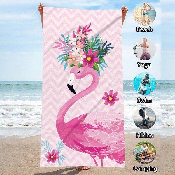 Plážová osuška FLAMINGO WITH FLOWERS 70 x 150 cm farebná, 100% polyester