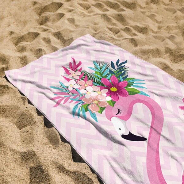 Plážová osuška FLAMINGO WITH FLOWERS 70 x 150 cm farebná, 100% polyester