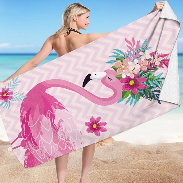 Plážová osuška FLAMINGO WITH FLOWERS 70 x 150 cm farebná, 100% polyester