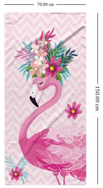 Plážová osuška FLAMINGO WITH FLOWERS 70 x 150 cm farebná, 100% polyester