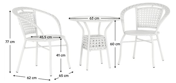 KONDELA Záhradný ratanový set 1+2, biela, JENAR