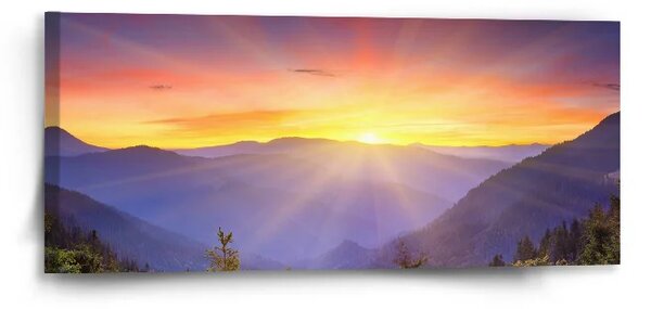 Sablio Obraz Západ slnka nad lesom - 110x50 cm