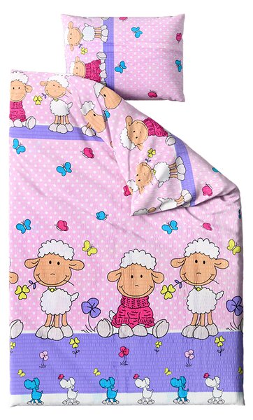 Krepové obliečky do postieľky OVEČKY ružové Rozmer obliečky: 45 x 65 cm | 90 x 135 cm