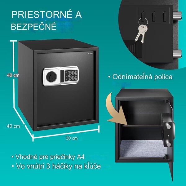 Bezpečnostný trezor Defer Plus - 35x40x40cm čierny