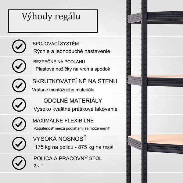Rohový regál 180x70x40 cm - čierny