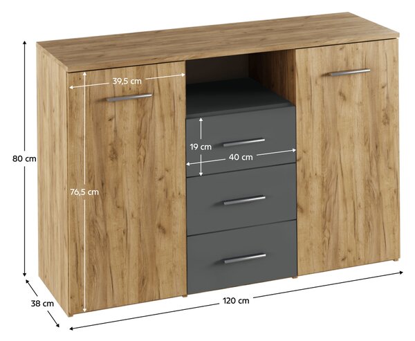 KONDELA Komoda, dub artisan/grafit, GABRIELA