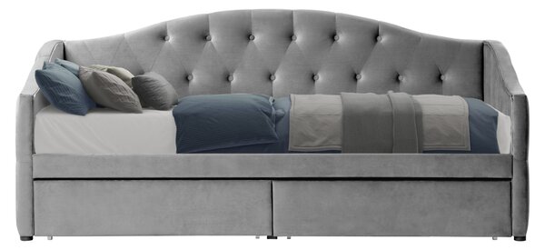 KONDELA Posteľ s úložným priestorom, 90x200, sivá Velvet látka, ZASKA
