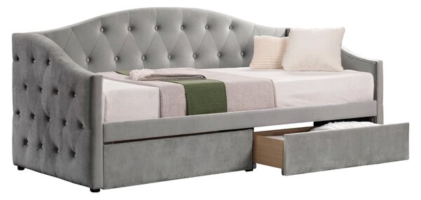 KONDELA Posteľ s úložným priestorom, 90x200, sivá Velvet látka, ZASKA