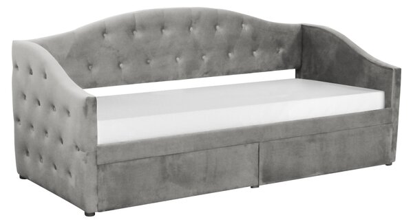 KONDELA Posteľ s úložným priestorom, 90x200, sivá Velvet látka, ZASKA