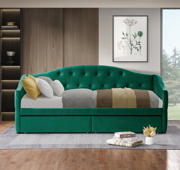 KONDELA Posteľ s úložným priestorom, 90x200, zelená Velvet látka, ZASKA