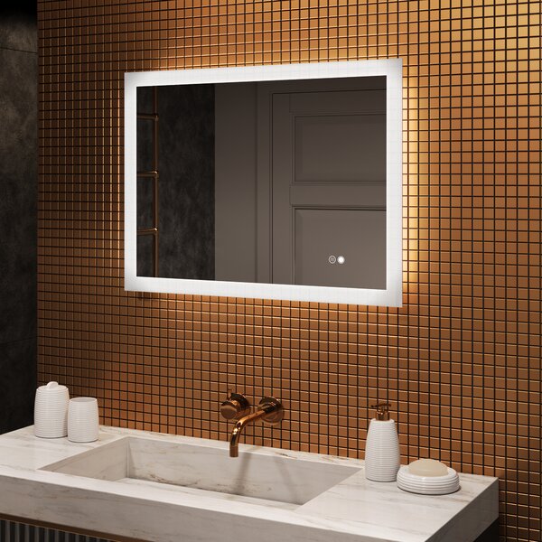 Obdĺžnikové LED zrkadlo do kúpeľne 80x60 cm s Dual color, Spínač dotykový, Vyhrievacia rohož