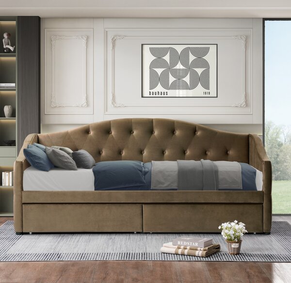 KONDELA Posteľ s úložným priestorom, 90x200, hnedá Velvet látka, ZASKA
