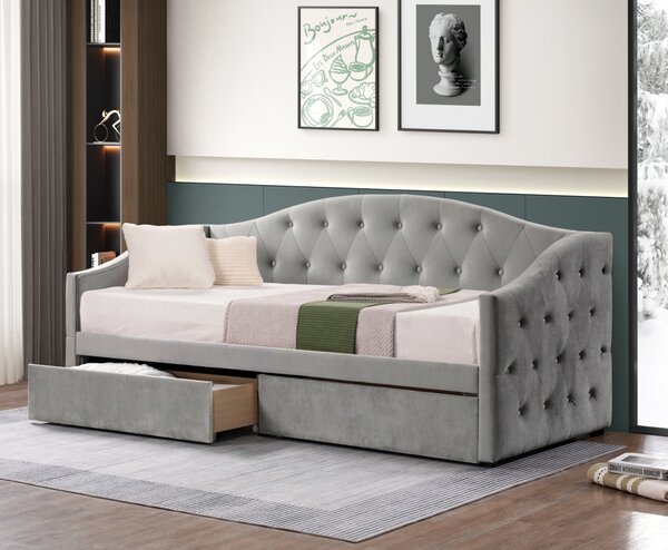 KONDELA Posteľ s úložným priestorom, 90x200, sivá Velvet látka, ZASKA