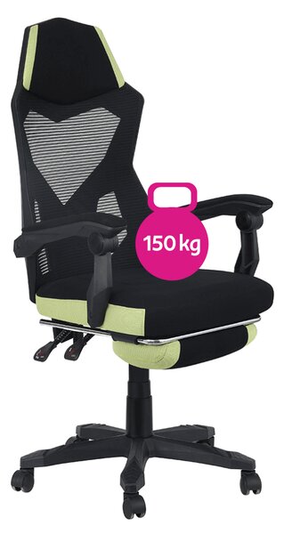KONDELA Kancelárske/herné kreslo, čierna/zelená, nosnosť 150 kg, JORIK