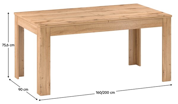 KONDELA Rozkladací jedálenský stôl, dub apalačský, 160-200x90 cm, PUSAN S
