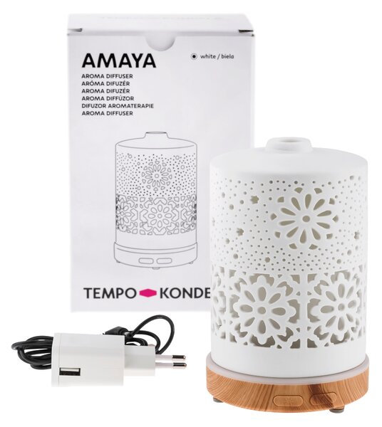 KONDELA Aróma difuzér/zvlhčovač, biely/prírodný, AMAYA