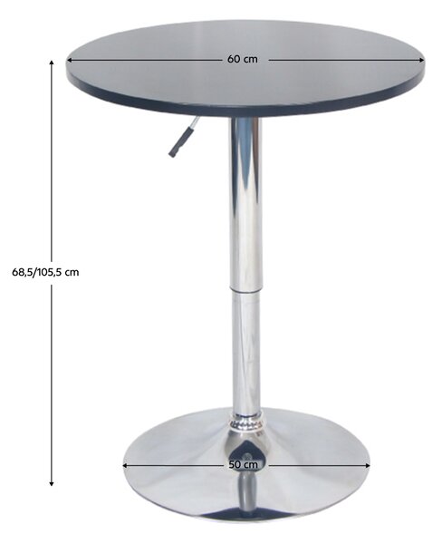 KONDELA Barový stôl s nastaviteľnou výškou, čierna, priemer 60 cm, BRANY 2 NEW