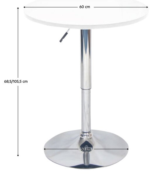 KONDELA Barový stôl s nastaviteľnou výškou, biela, priemer 60 cm, BRANY 2 NEW